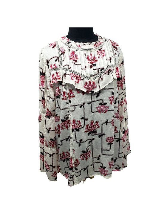 Ann Taylor Tops - NEW Ann Taylor White Pink Floral Round Neck Boho Blouse Office Pretty Modest